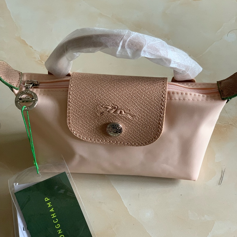 Longchamp Le Pliage Cosmetic Pouch in Pale Pink and Tan